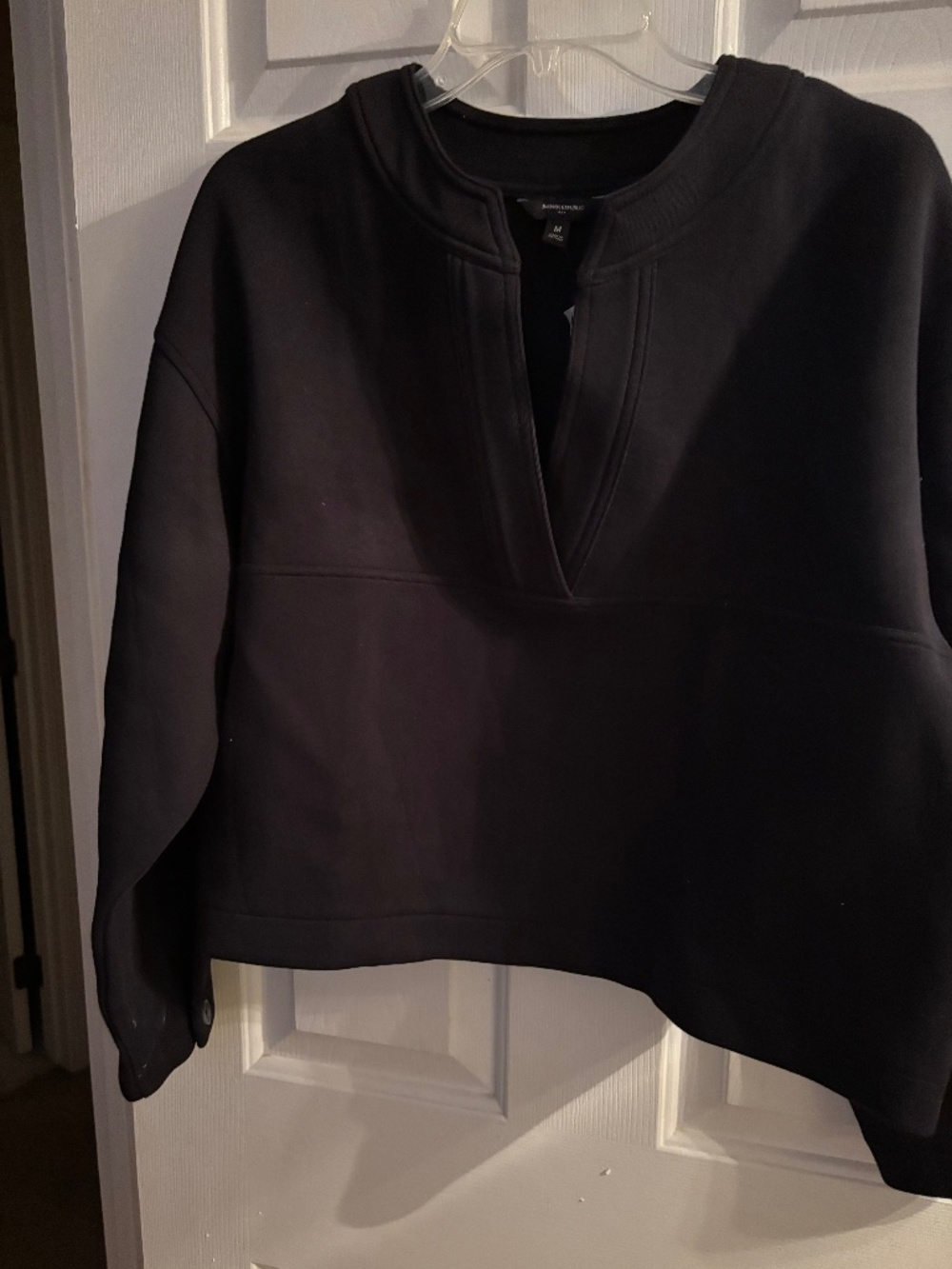 NWT Black Banana Republic Scuba Split Neck Top Long Sleeve Size M